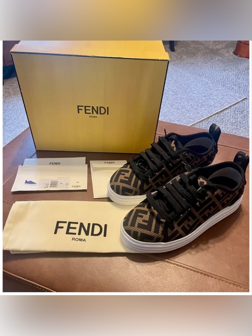 Fendi new authentic Brown Monogram Sneakers box dust covers included